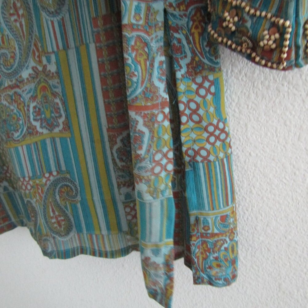 Women's Tunic Top Beaded Sheer Boho Maximalist Medium Green - Picture 4 of 11